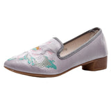 Breakj Grain Bottom Square With Muller Single Shoes Lotus Embroidered Cloth Shoes Bright Silk Cloth Fashion A Foot Pedal Women's