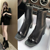 Short Boots 2023 Autumn And Winter New Clip Toe Breathable Elastic Sleeve Fish Mouth Thick Heel Sandals Show Thin Women's