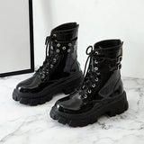 Gothic Ankle Boots Zip Punk Style Platform Shoes Goth Winter Lace-up Booties Chunky Heel Sexy Chain 2020