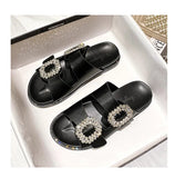 Buckle Band Shoes Summer Woman Crystal Slippers Casual Outdoor Slides Comfy Flat Sandals Women Flipflops Plus Size