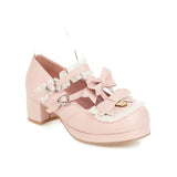 Women Fashion Med Heel Bow Buckle Strap Platform Round Toe Cosplay Lolita Mary Janes Shoes Japanese Kawaii Cartoon Bear