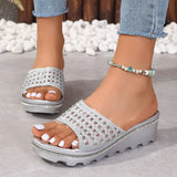 Breakj And Cool Drag Woman 2024 Summer Pine Cake Thick Bottoms Anti-Slip Outside Through The Water Drill Net Red Slippers Fashion Word