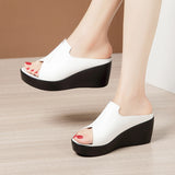 Slope Slippers Women's 2023 Summer New Waterproof Table Thick Soles Sandals Wear Loose Cake Soles High-Heeled