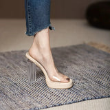 Breakj High Heels 2025 Summer New Waterproof Table Thick-Colored Thick-Sed Crystal Sandals Slippers Women