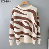 Leopard print velvet Sweater Pullovers Women winter autumn thick chic 2021 loose sweater for women long sleeve