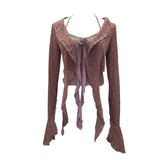 Real Shooting Pure Lust Style Set Hanging Neck Lace Hollow Sling Sling Vest + Short Lotus Leaf Side Shirt