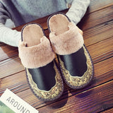 Home Slippers Women Men Winter Warm Flat House Shoes Man Soft Comfort Female Shoes Leather Indoor