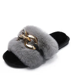 Chain Slippers Women's Autumn And Winter New Flat-Soled Large-Size Warm Slippers Cotton