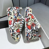 New Thick-soled Increased Women's Sports Shoes Women Casual PU Leather Hand-painted Graffiti White Shoes Outdoor