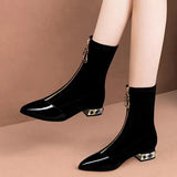 Women's Rubber Boot Zipper Booties Ladies Boots-women Crystal Ankle Pointy Shoes for women 2022 Stockings Autumn