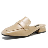 Breakj Drag Female Spring 2023 New British Wind Square Head Head Half Drag Skin Face Low Heel Lazy Slippers Female Small White