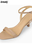 Size 34-39 Sandals Women Ankle Strap High Heels Shoes Real Leather Buckle Thin Heel Sexy Luxury Brand 2023 Summer