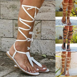 Women Trendy Sandals Ladies Casual Shoes Fashion Female Flop Flips Sandals Beach Solid Cross-tied Shoes Flat