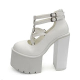 2021 Fashion Women Pumps High Heels Zipper Rubber Sole Black Platform Shoes Spring Autumn Leather Shoes Female