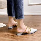 Breakj Rivet Cool Slippers Women Wear Flat-Bottomed Summer Shoal Sharp Leather Tip Half
