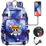 Anime ONE PIECE Schoolbag USB Charge backpack plugged into the headset cord backpack for boys and girl men women travel