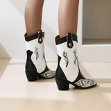 Women Winter Snakeskin Pattern Boots Pointed Toe High Heels Sexy Ladies Shoes Autumn Female Mid-Calf Boots Non-Slip Sole