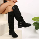 Breakj And Winter New Folded Flat Bottom Western Cowboy Boots Buckle Boots Coarse And Thin Barrel Knight