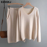lazy oversize Sweater suit dress women casual loose sweater +straight skirt with pocket feamle sweater set