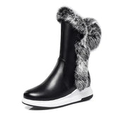 Animal Fur Women Snow Boots Flat Heels 2022 New Winter Cotton Shoes Woman With Zipper Black White Thick Plush Round