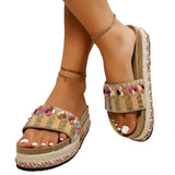 Breakj Fashion Family Style Thick Bottom Slippers Women Rivet Hemp Rope Large Size Water Loose Beach