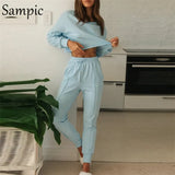 Fashion Women 2020 Winter Sport Sets O Neck Long Sleeve Shirt Tops And Skinny Pants Set Two Piece Set Bottom Suit