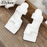 2022 New Design Women Slipper Elegant Square Toe High Heels Sandal Shoes High Quality Outdoor Slip On Dress