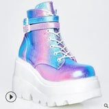 Brand High Platform Ankle Boots Women 2020 Fashion PVC Strap Decorating High Wedges Shoes Woman 35-43 2020