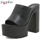 Chunky Heel Mules Sandals For Women Fashion Slip On Super High Heels Fashion Sexy Outdoor Slipper Brand New 2022