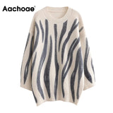 Autumn 2021 Women Basic O Neck Printed Sweater Vintage Batwing Long Sleeve Jumper Tops Female Casual Loose