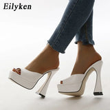 2022 New Women Slippers Slides Summer Outdoor Slippers Fashion Peep Toe Square Heels 13cm Gladiator Sandals