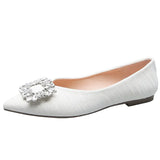 Striped Fabric Flats Women Sparkle Stone Shoes Ladies Ballets Pointed Toe Office Dress Loafers Woman Brides Wedding