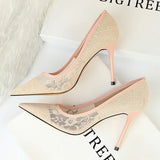 Breakj Sexy Show Thin High Heels Women's Shoes Thin Heel High Heel Shallow Pointed Mesh
