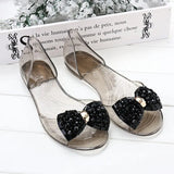 Crystal Bowtie Transparant Flat Sandals Woman Jelly Shoes Slip On Summer Bling Platform Sandals Female Fashion Shoes