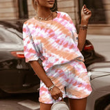 Dye Print Basic Two Piece Set Women Casual T-shirt And Shorts Outfits lounge Wear Summer Jogging Female Biker