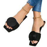 Summer Women Slipper Flat Fashion Female Shoes Square Toe Flat Round Buckle Decoration Solid Flats Sandals Beach