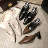 Breakj Summer New Korean Version Of Pointed Head Half Drag Pointed Head Thick Heel Slippers High Heels Women's