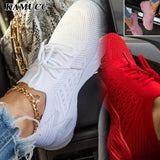 Red Sneakers Female White Casual Shoes Comfortable Mesh Lace-Up Ladies Sport Shoes Wedges Chunky Women's Vulcanized