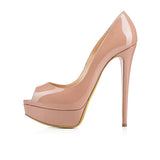 Women's Large-Size, High-Heel, Waterproof, Fish Mouth, Lacquered Leather, Single Shoes