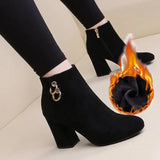 Breakj / Winter 2023 Martin Boots British Wind Frosted Ankle Boots Thick Medium-High Heel Nude Boots Plus Size 43 Women's