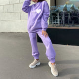 Tracksuit Set Hoodie Oversize Heart Print Woman Casual Two Piece Sets Pants And Sweatshirt 2021 Winter Autumn