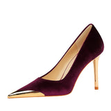 Breakj Banquet Fashion Light Luxury High Heels With High Heel Metal Pointed Suede
