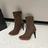 Breakj 2025 New Women's Boots Fashion Velvet Fine And Mid-Sleet Boots Tips High And Fashion