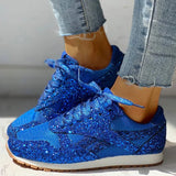 Flat Glitter Sneakers Casual Bling Vulcanized Shoes Female Mesh Lace Up Platform Comfort Plus Size Fashion Ladies