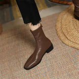 Breakj Short Boots Female 2024 New Spring And Autumn Winter French Fashion Low With Thick Heel Black Square Elastic Thin Single