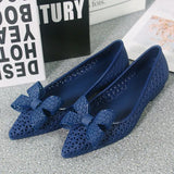 Shoes Pointed Toe Bowtie Hollow Out Summer Woman Flats Ladies Slip On Comfortable Jelly Shoes Fashion 2020 Female