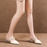The New Fashionable Water Drill In Summer Goes Out With Baotou Semi-Dragged Heels And Pointed Sandals With Crystal