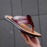 Fashion Leather Slippers For Men 2022 New Hotel Beach Summer Shoes High Quality Flip-flops Men's Shoes Big Size