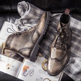 Men Boots Lace Up Versatile Non-slip Waterpoor Men Leather Shoes Round Toe Short Plush Business Boot for Men