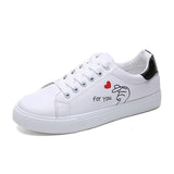 Flats Shoes 2021 Autumn Lace Up Print Shallow Female Sneakers Casual Ladies Vulcanized Shoe Skateboard White Single
